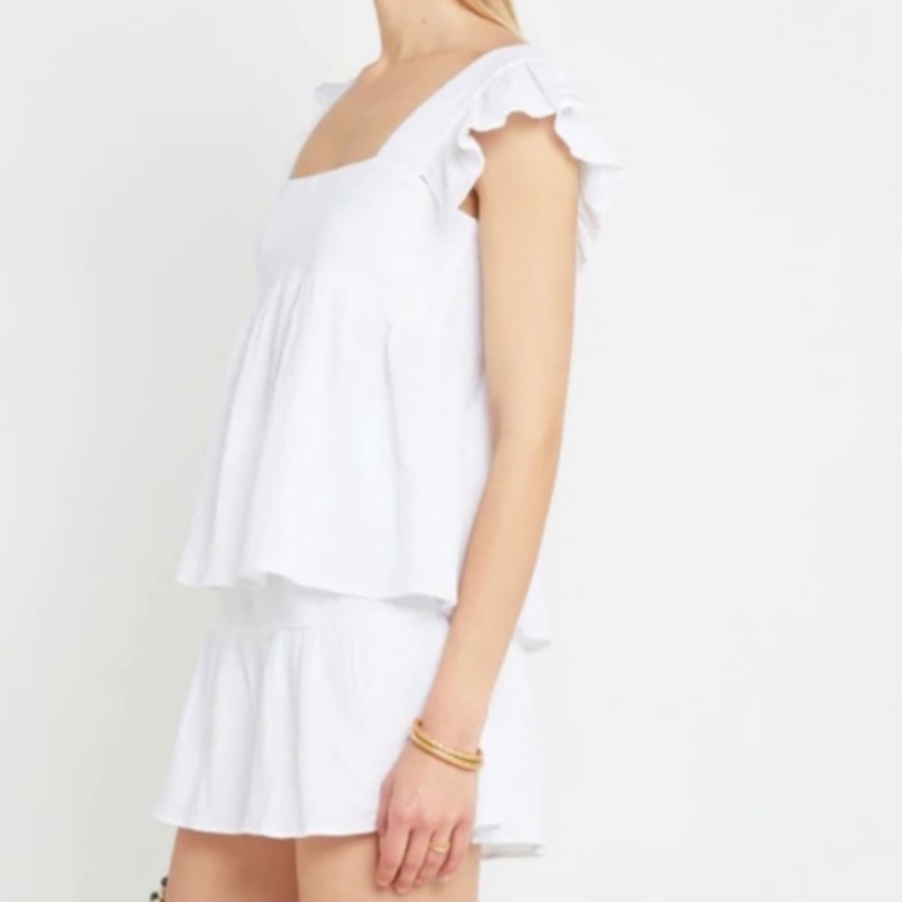 Kourt White Cotton Cropped Flutter Sleeve Top Shirt Blouse Size Small NEW NWT
